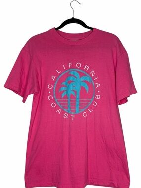 Vintage California Coast Club Pink Tee with Turquoise Palm Graphic